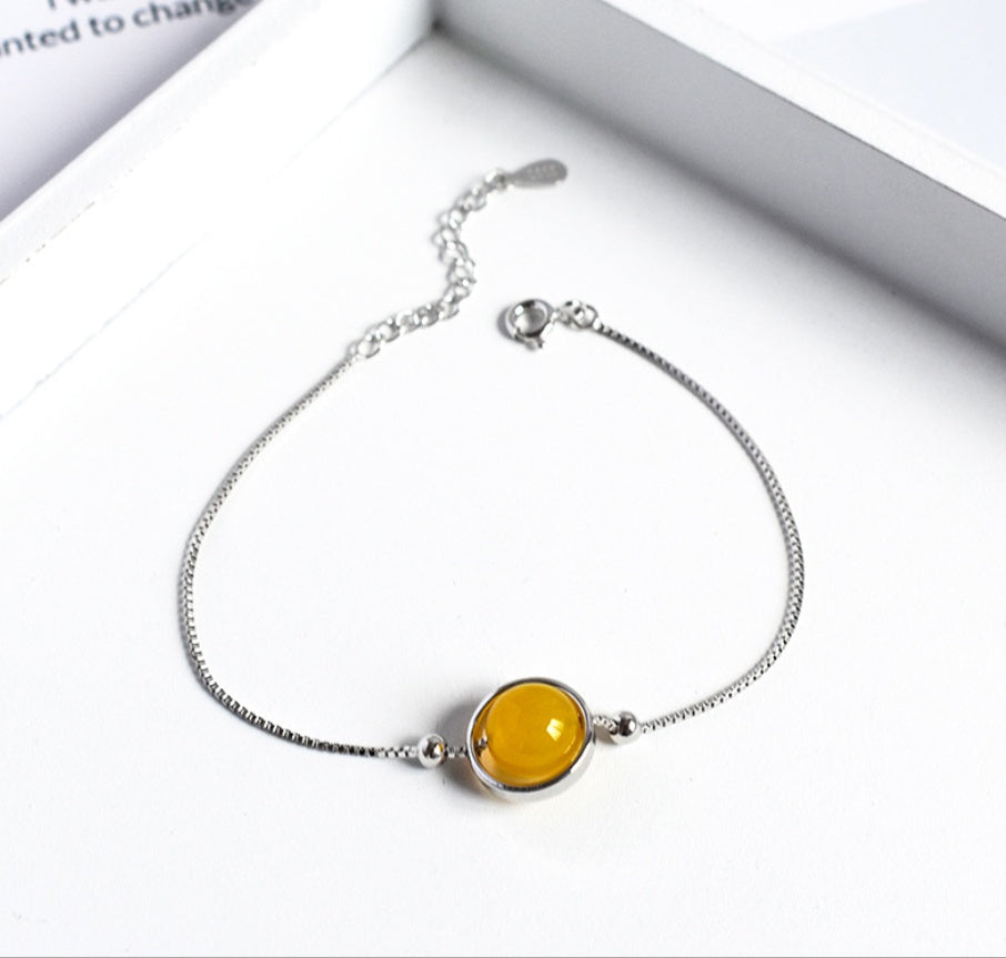 Glimissy 925 Sterling Silver Geometric Healing Crystal Bracelet